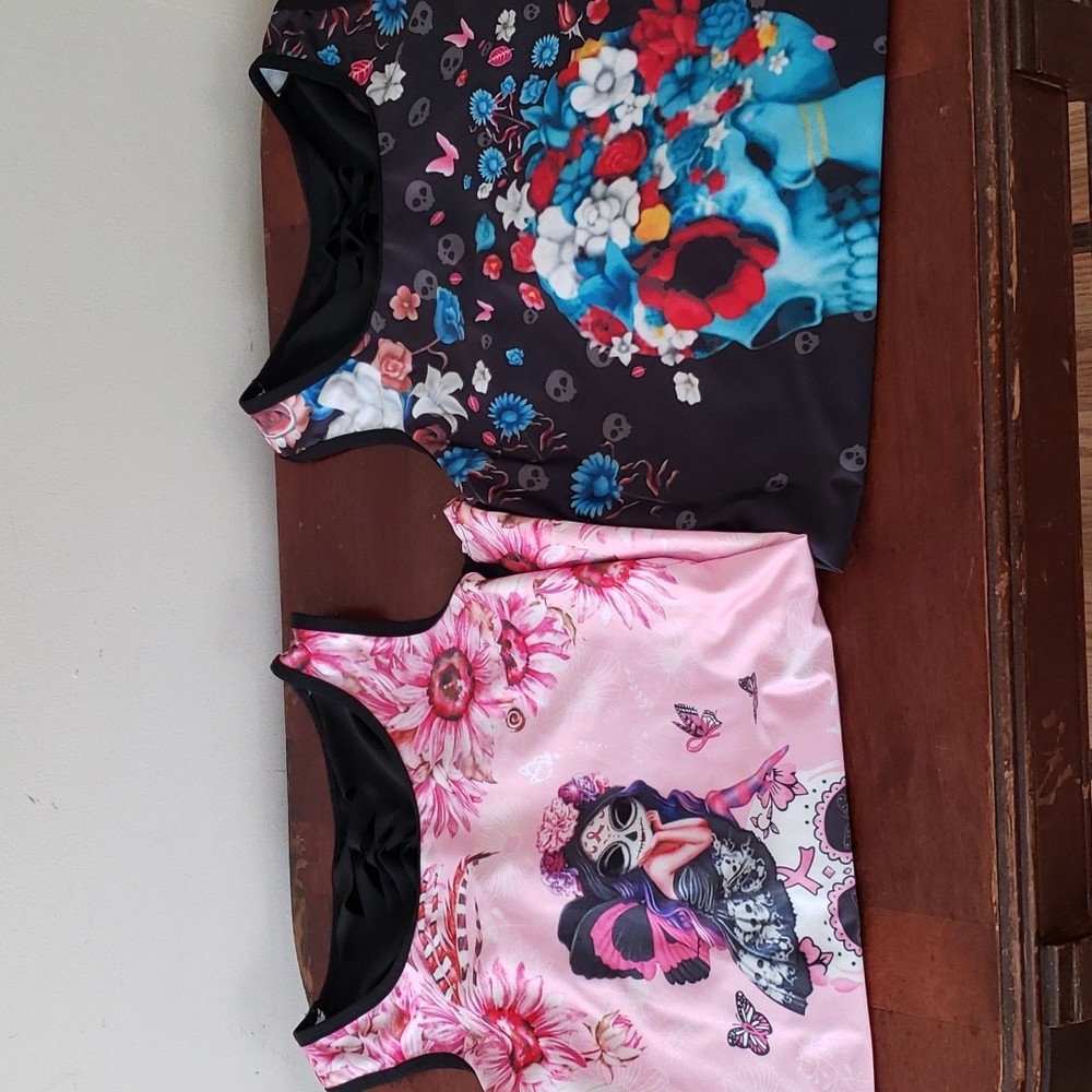 Breast Cancer Ribbon Fairy & Floral Skull Tank Tops Size S